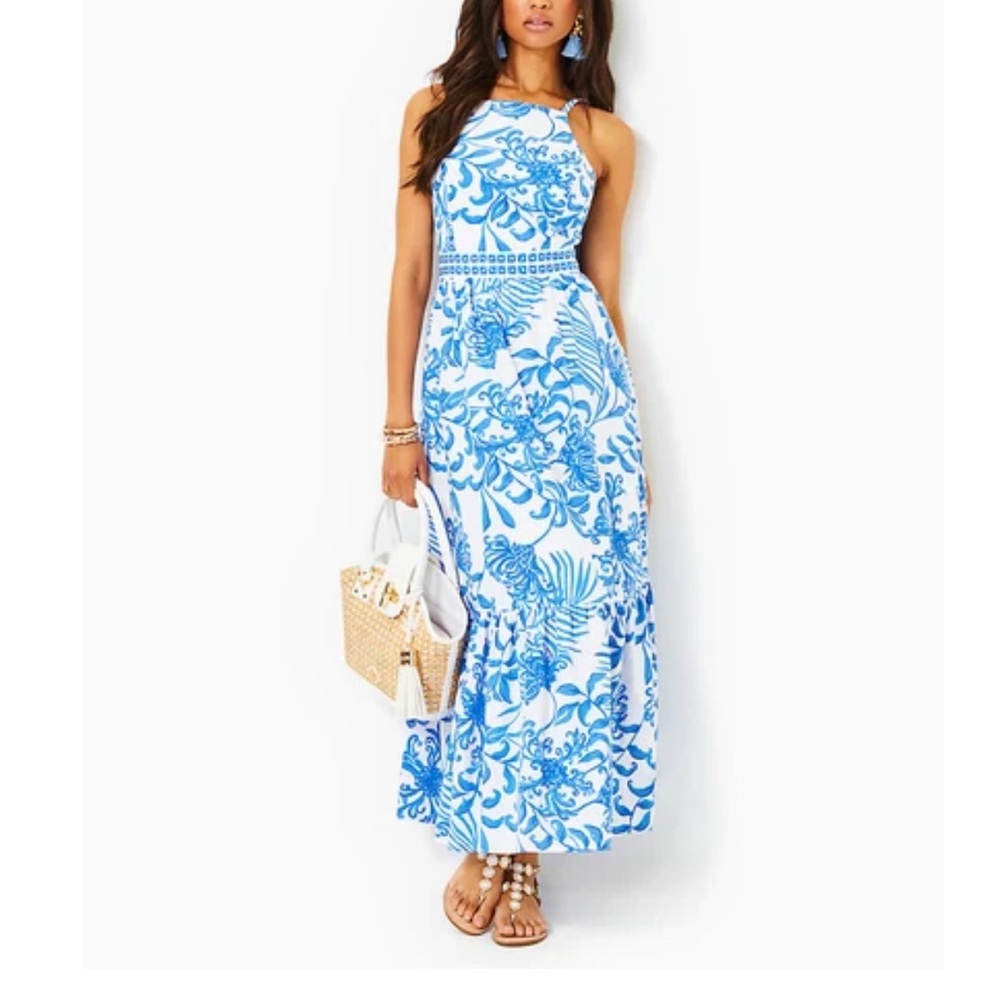 Lilly Pulitzer Charlese Maxi Dress Size 0 Women Cotton Pocket Glisten In The Sun